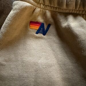 Aviator Nation Tan Joggers with Rainbow Detail